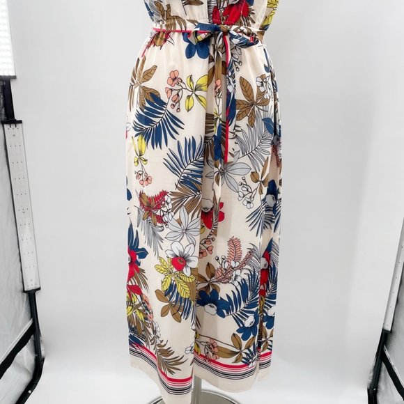 BASIC MODEL Womens Cream Floral Belted Maxi Boho Chic Dress  Size Large L - Picture 3 of 11